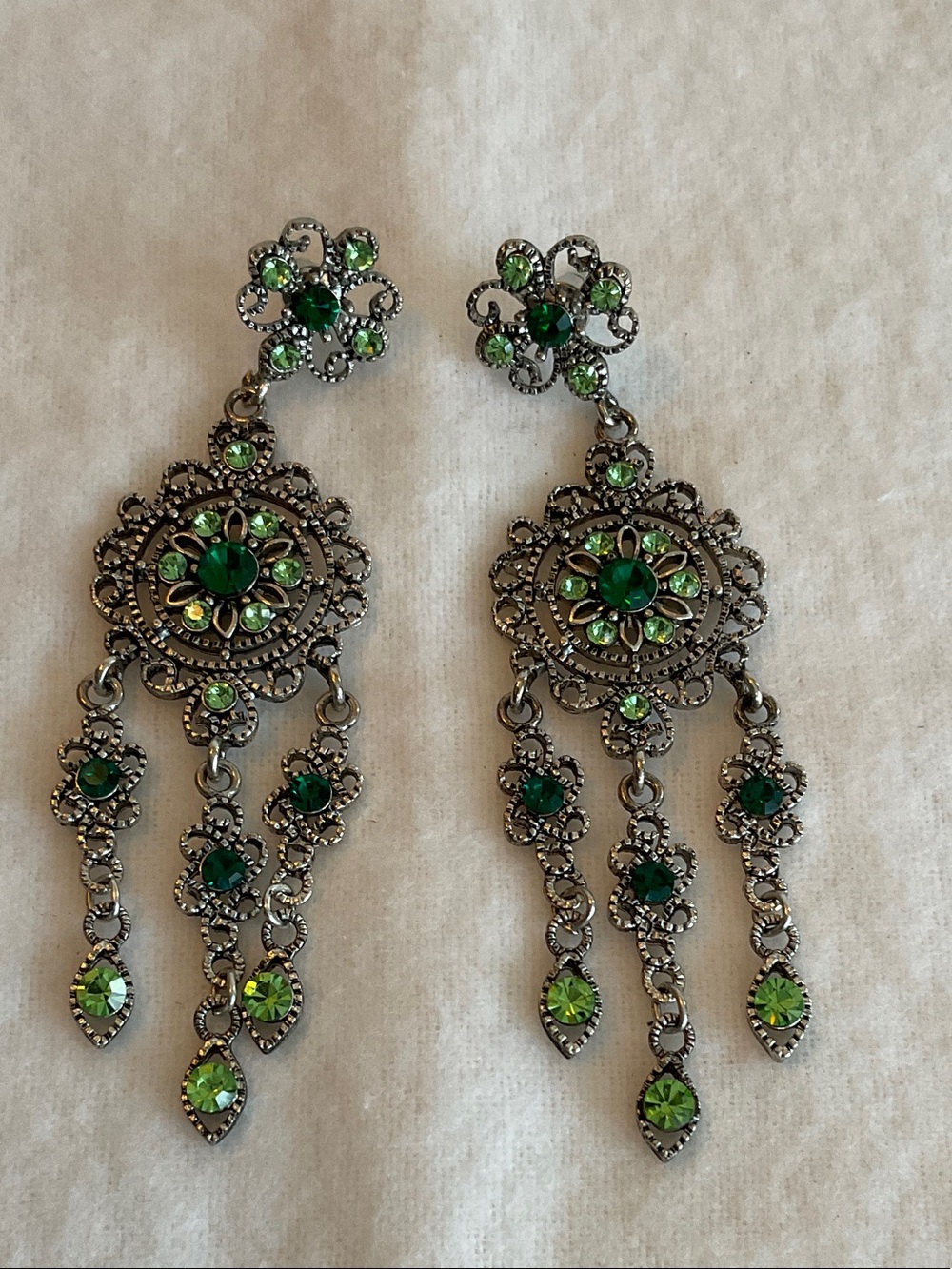 Vintage-Inspired Green Crystal Chandelier Earrings